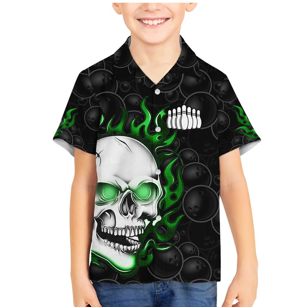 Personalized Skull Bowling Family Matching Mermaid Dress and Hawaiian Shirt Green Flame Skull - Wonder Print Shop