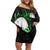 Personalized Skull Bowling Family Matching Off Shoulder Short Dress and Hawaiian Shirt Green Flame Skull - Wonder Print Shop