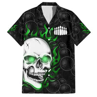 Personalized Skull Bowling Family Matching Short Sleeve Bodycon Dress and Hawaiian Shirt Green Flame Skull - Wonder Print Shop