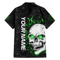 Personalized Skull Bowling Family Matching Short Sleeve Bodycon Dress and Hawaiian Shirt Green Flame Skull - Wonder Print Shop