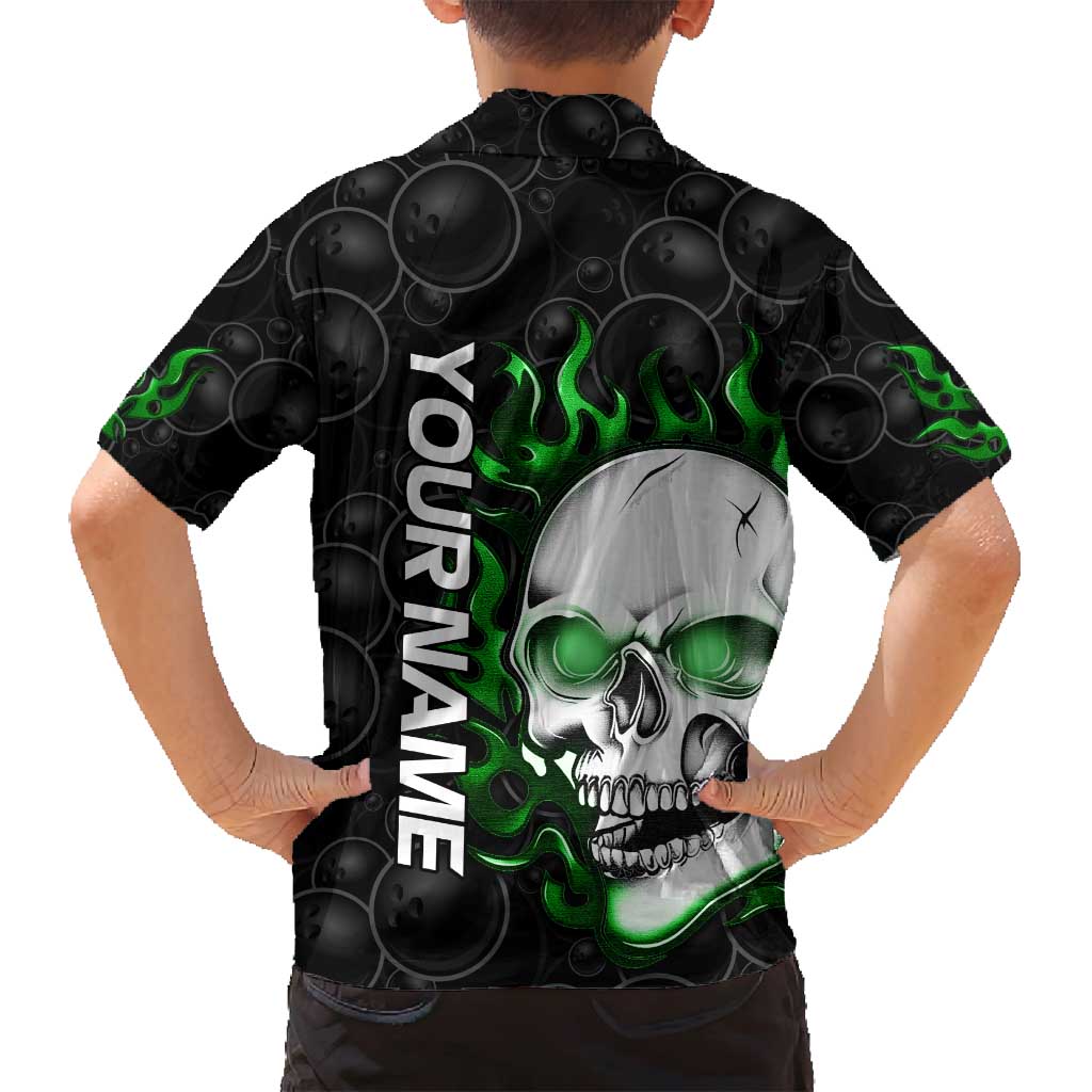 Personalized Skull Bowling Family Matching Summer Maxi Dress and Hawaiian Shirt Green Flame Skull - Wonder Print Shop