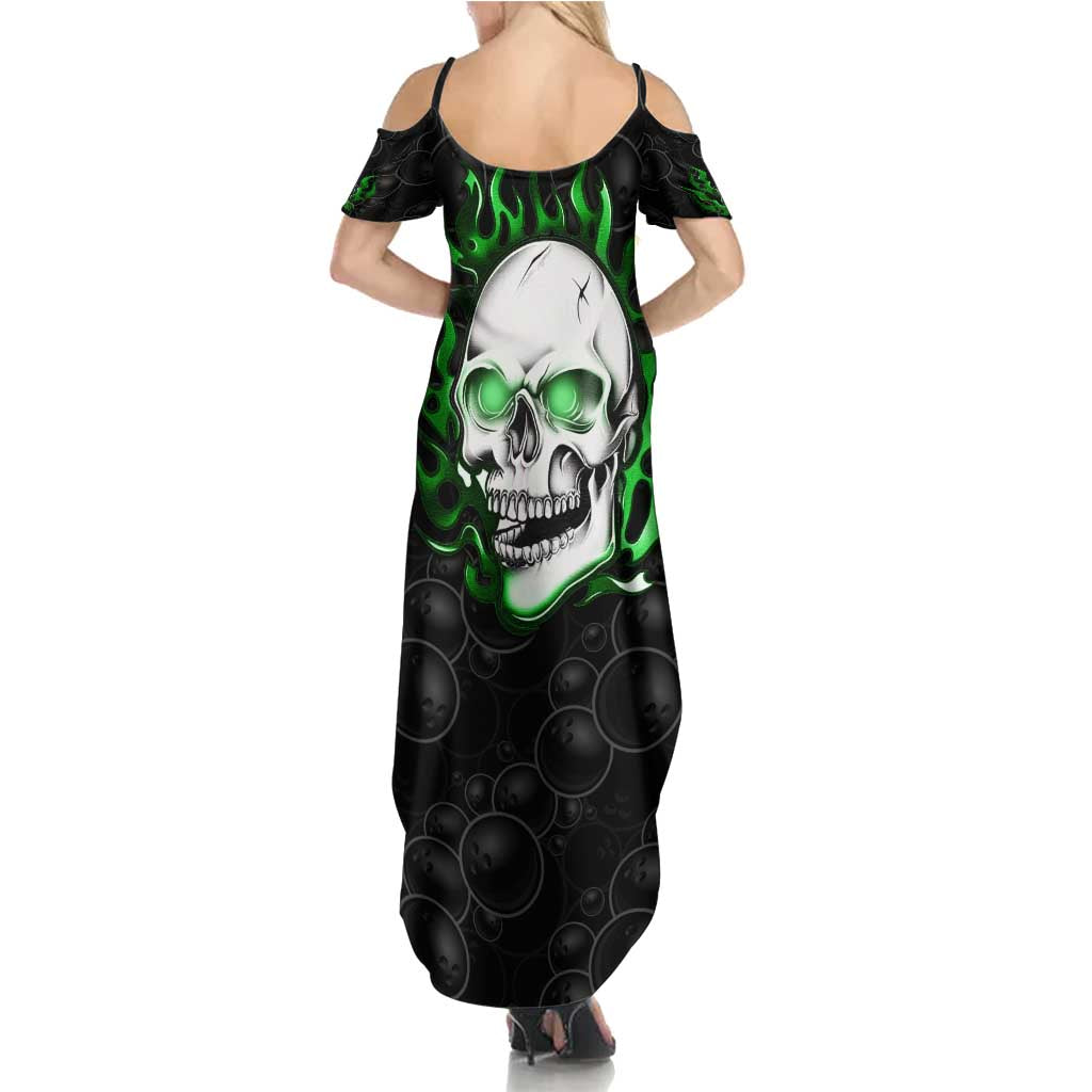 Personalized Skull Bowling Family Matching Summer Maxi Dress and Hawaiian Shirt Green Flame Skull - Wonder Print Shop
