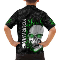 Personalized Skull Bowling Family Matching Tank Maxi Dress and Hawaiian Shirt Green Flame Skull - Wonder Print Shop