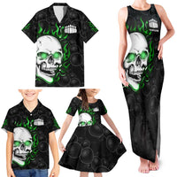 Personalized Skull Bowling Family Matching Tank Maxi Dress and Hawaiian Shirt Green Flame Skull - Wonder Print Shop
