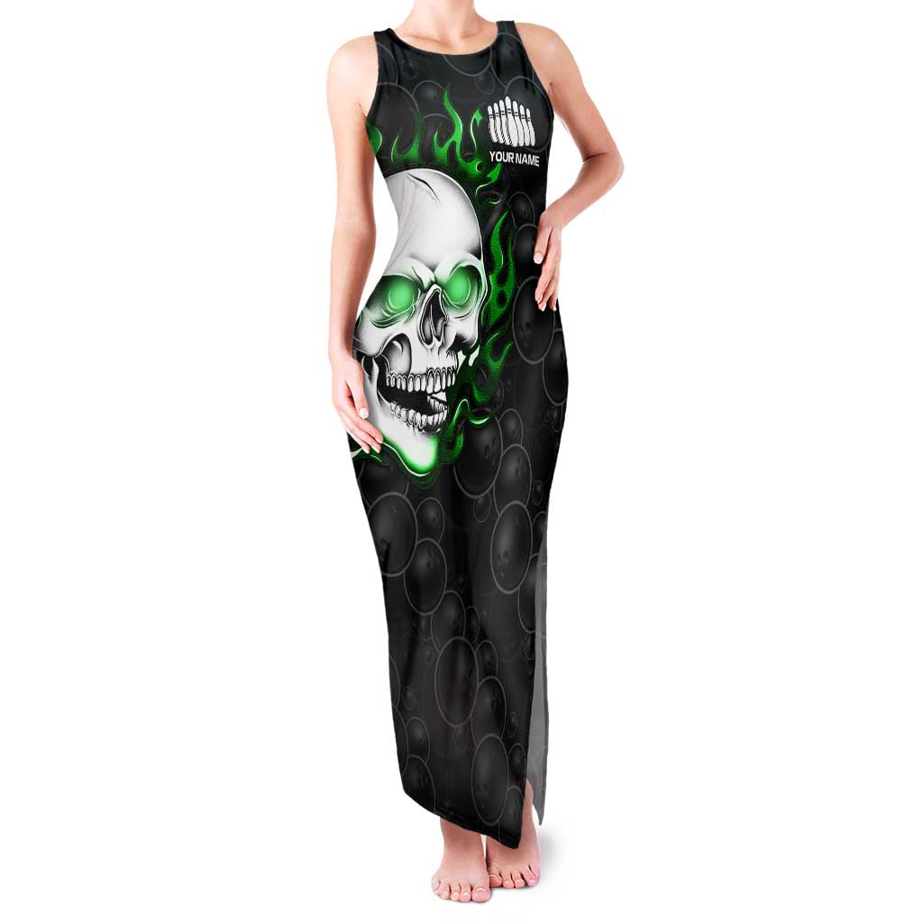 Personalized Skull Bowling Family Matching Tank Maxi Dress and Hawaiian Shirt Green Flame Skull - Wonder Print Shop