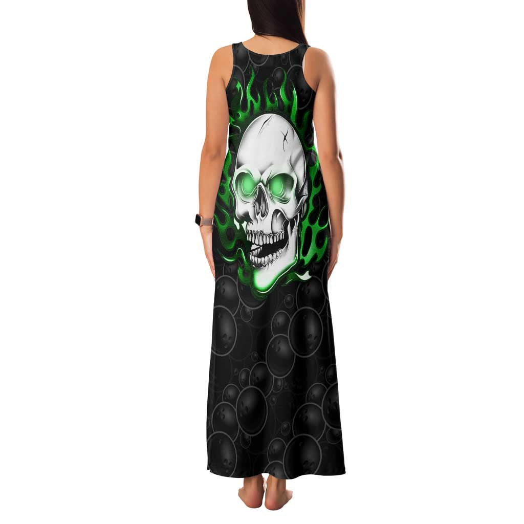 Personalized Skull Bowling Family Matching Tank Maxi Dress and Hawaiian Shirt Green Flame Skull - Wonder Print Shop