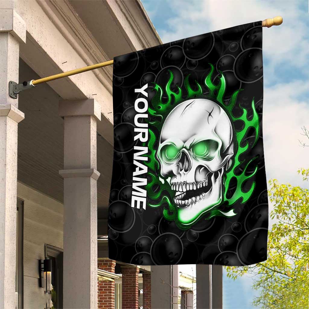 Personalized Skull Bowling Garden Flag Green Flame Skull - Wonder Print Shop