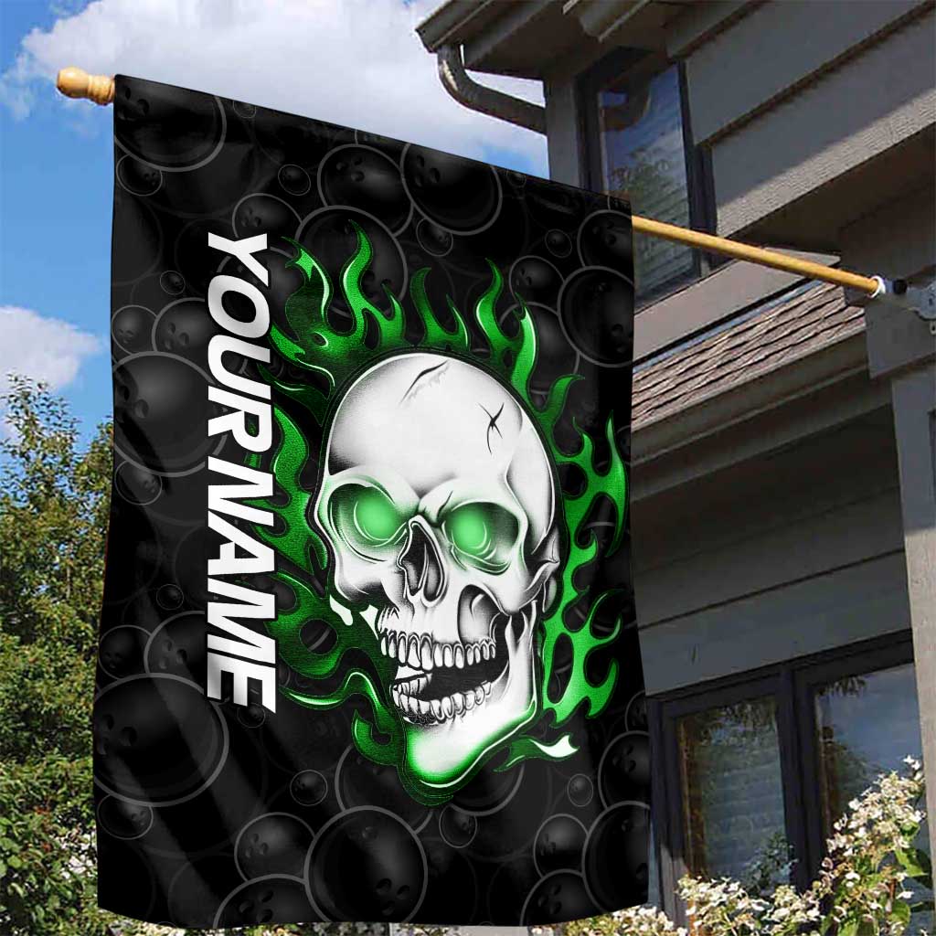 Personalized Skull Bowling Garden Flag Green Flame Skull - Wonder Print Shop