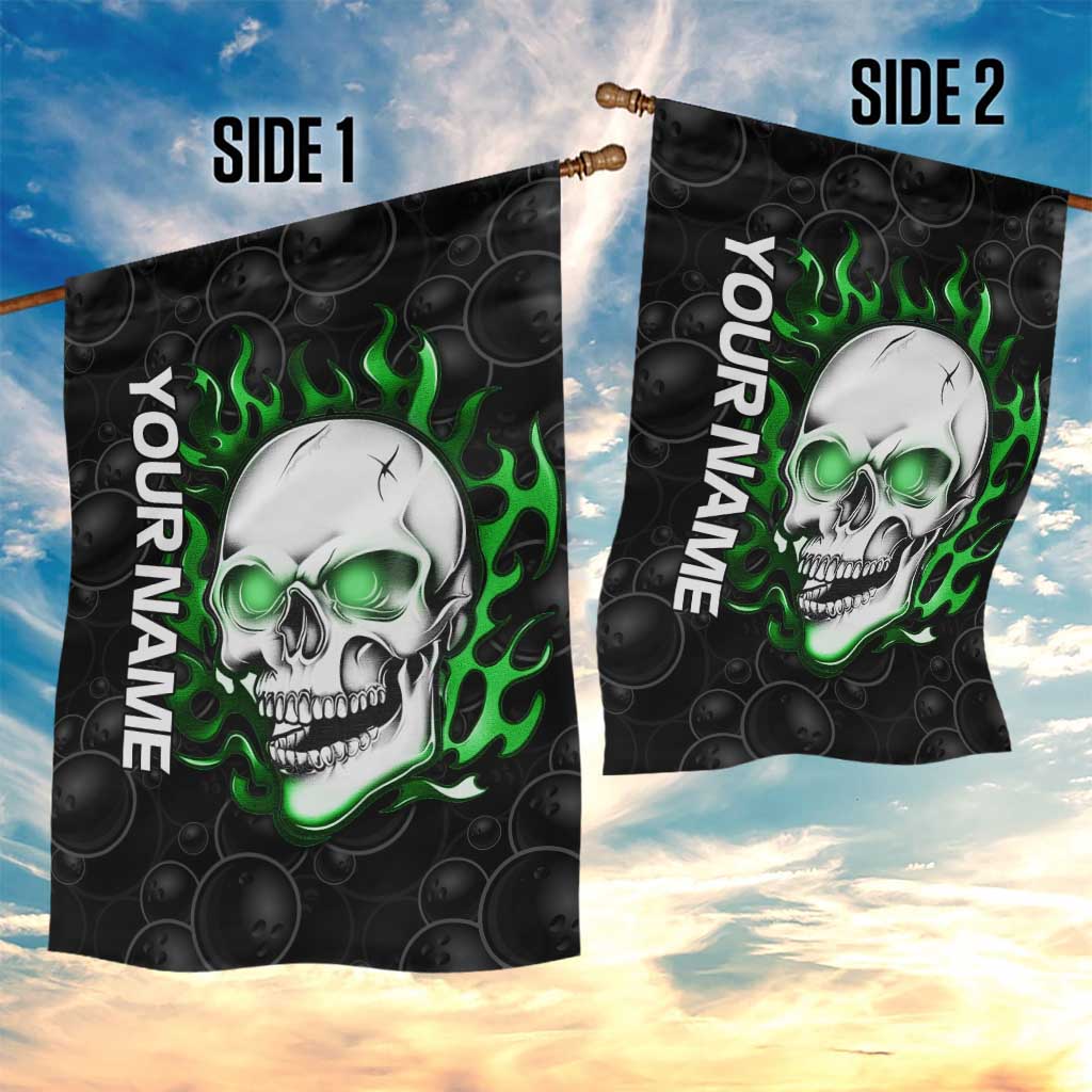 Personalized Skull Bowling Garden Flag Green Flame Skull - Wonder Print Shop