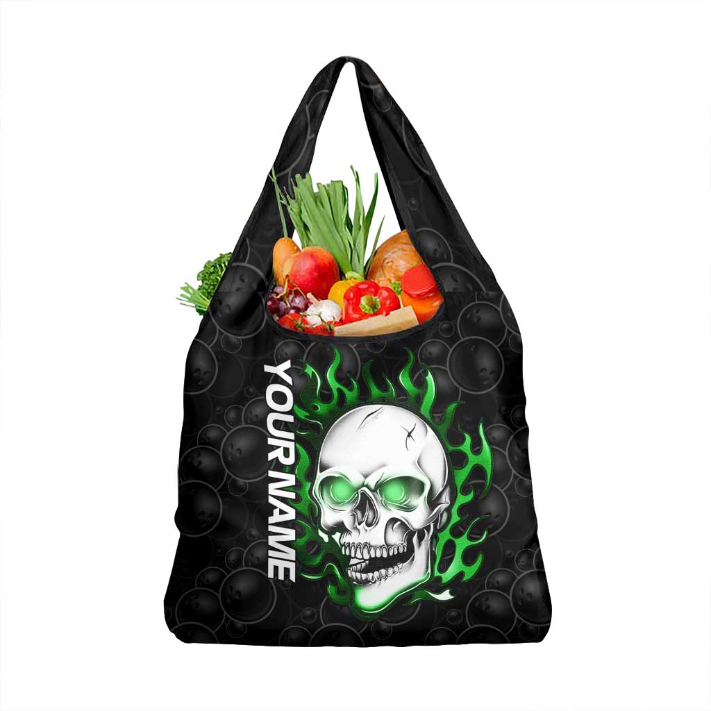 Personalized Skull Bowling Grocery Bag Green Flame Skull - Wonder Print Shop