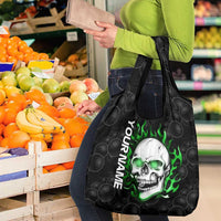 Personalized Skull Bowling Grocery Bag Green Flame Skull - Wonder Print Shop