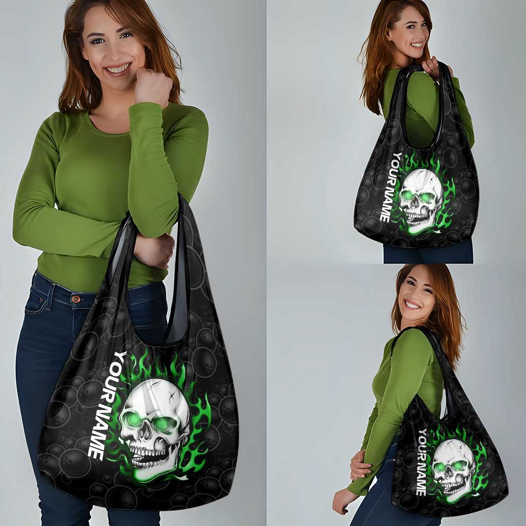 Personalized Skull Bowling Grocery Bag Green Flame Skull - Wonder Print Shop