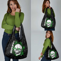 Personalized Skull Bowling Grocery Bag Green Flame Skull - Wonder Print Shop