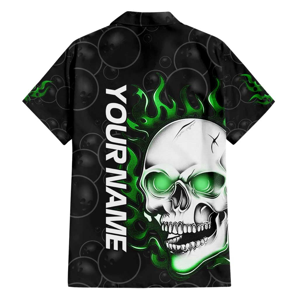 Personalized Skull Bowling Hawaiian Shirt Green Flame Skull - Wonder Print Shop