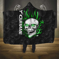 Personalized Skull Bowling Hooded Blanket Green Flame Skull - Wonder Print Shop
