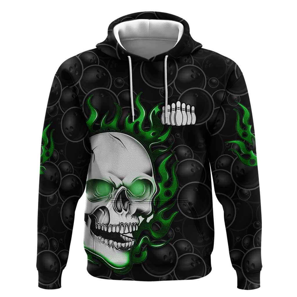 Personalized Skull Bowling Hoodie Green Flame Skull - Wonder Print Shop