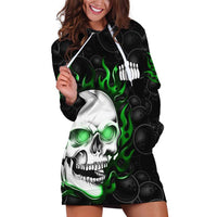 Personalized Skull Bowling Hoodie Dress Green Flame Skull - Wonder Print Shop