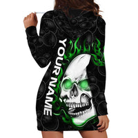 Personalized Skull Bowling Hoodie Dress Green Flame Skull - Wonder Print Shop