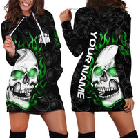 Personalized Skull Bowling Hoodie Dress Green Flame Skull - Wonder Print Shop