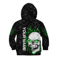 Personalized Skull Bowling Kid Hoodie Green Flame Skull - Wonder Print Shop