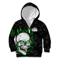 Personalized Skull Bowling Kid Hoodie Green Flame Skull - Wonder Print Shop