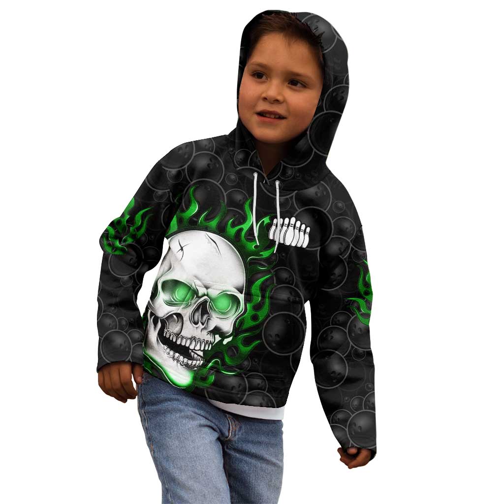 Personalized Skull Bowling Kid Hoodie Green Flame Skull - Wonder Print Shop
