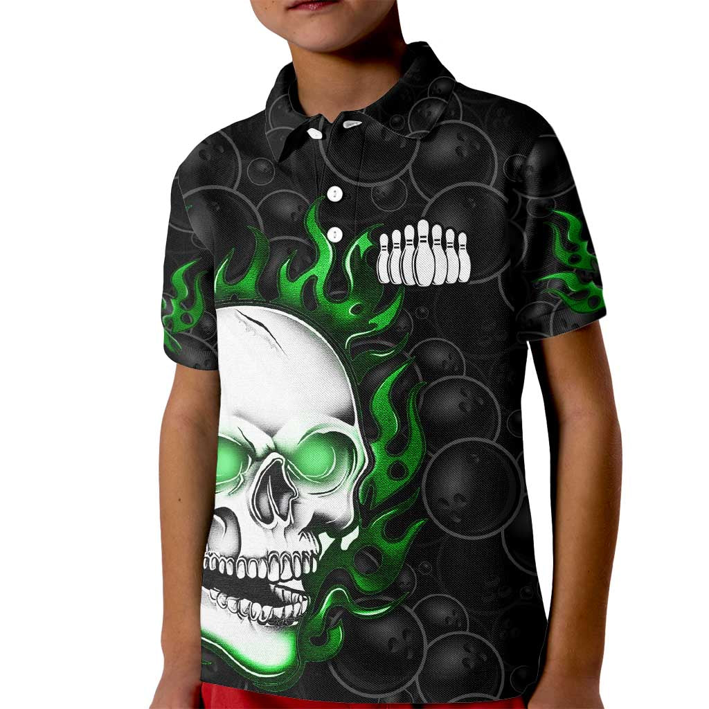 Personalized Skull Bowling Kid Polo Shirt Green Flame Skull - Wonder Print Shop