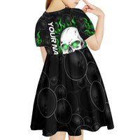 Personalized Skull Bowling Kid Short Sleeve Dress Green Flame Skull - Wonder Print Shop