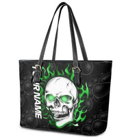 Personalized Skull Bowling Leather Tote Bag Green Flame Skull - Wonder Print Shop
