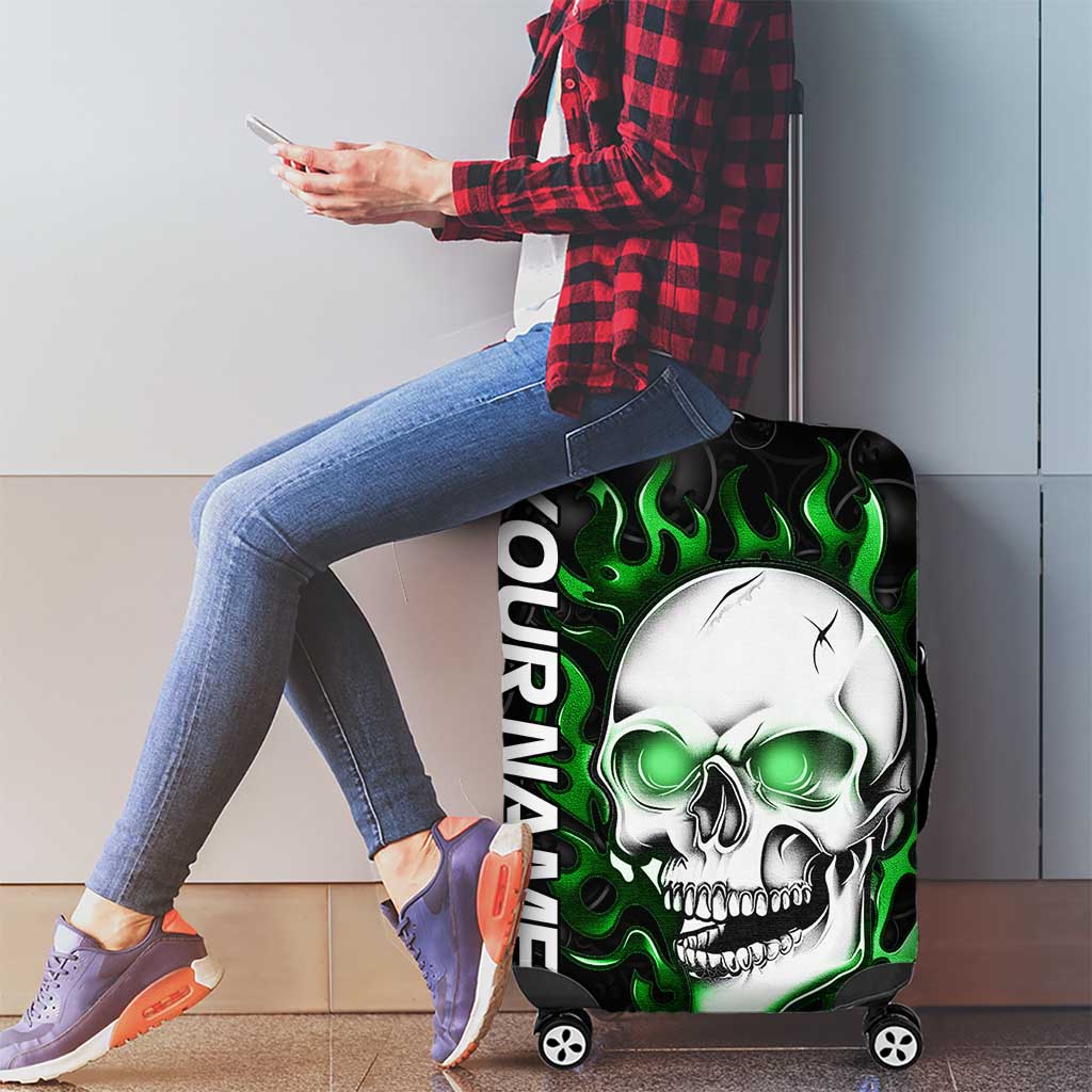 Personalized Skull Bowling Luggage Cover Green Flame Skull - Wonder Print Shop