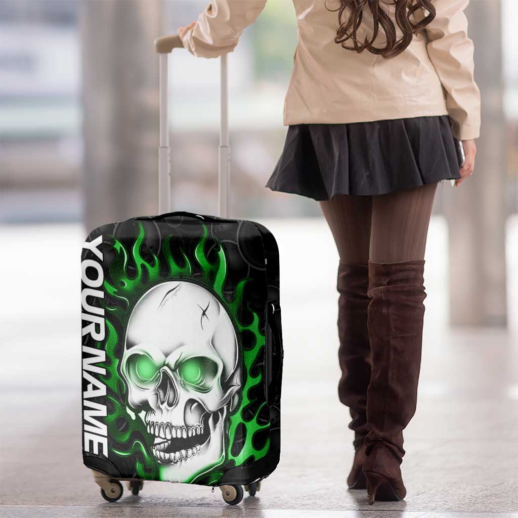 Personalized Skull Bowling Luggage Cover Green Flame Skull - Wonder Print Shop