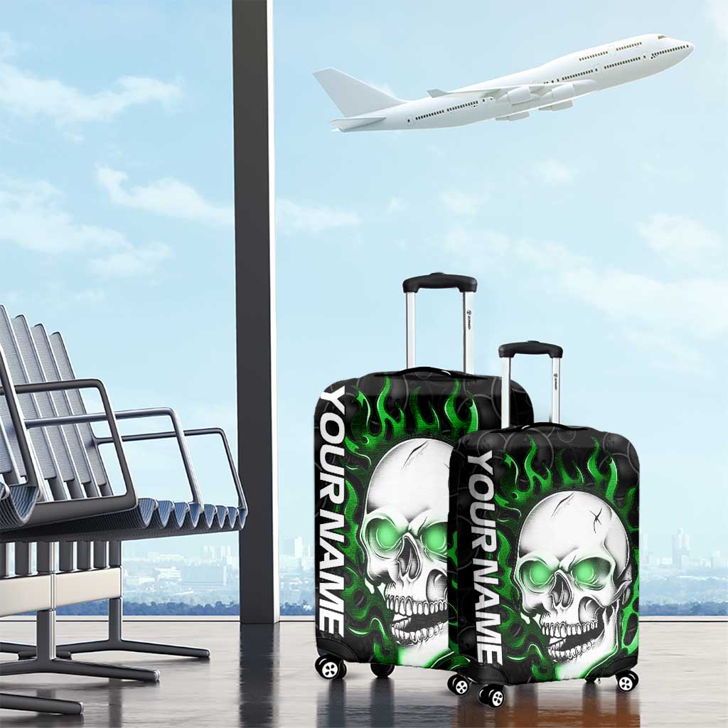 Personalized Skull Bowling Luggage Cover Green Flame Skull - Wonder Print Shop