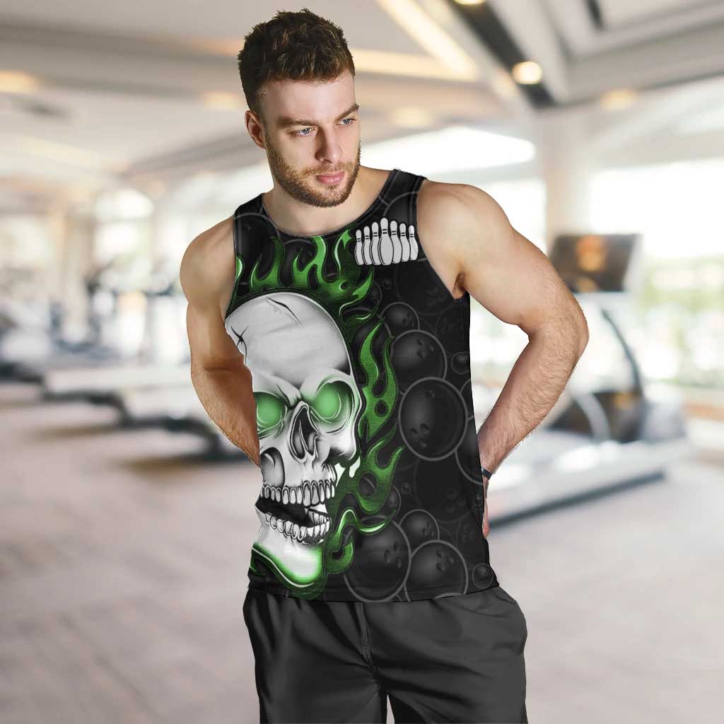 Personalized Skull Bowling Men Tank Top Green Flame Skull - Wonder Print Shop