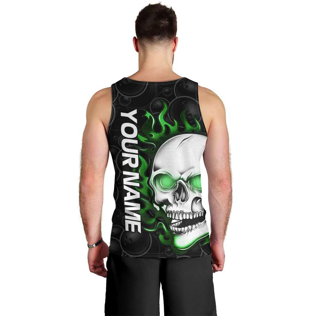 Personalized Skull Bowling Men Tank Top Green Flame Skull - Wonder Print Shop