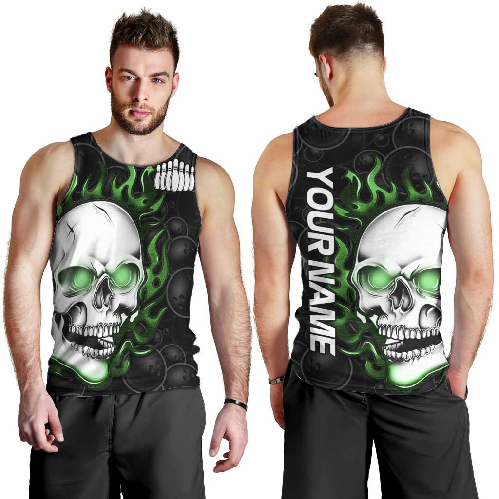 Personalized Skull Bowling Men Tank Top Green Flame Skull - Wonder Print Shop