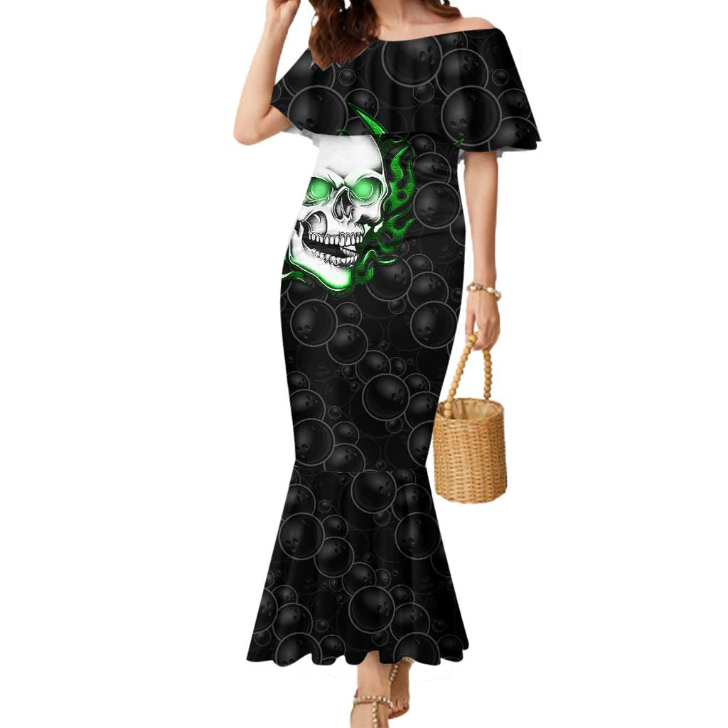 Personalized Skull Bowling Mermaid Dress Green Flame Skull - Wonder Print Shop