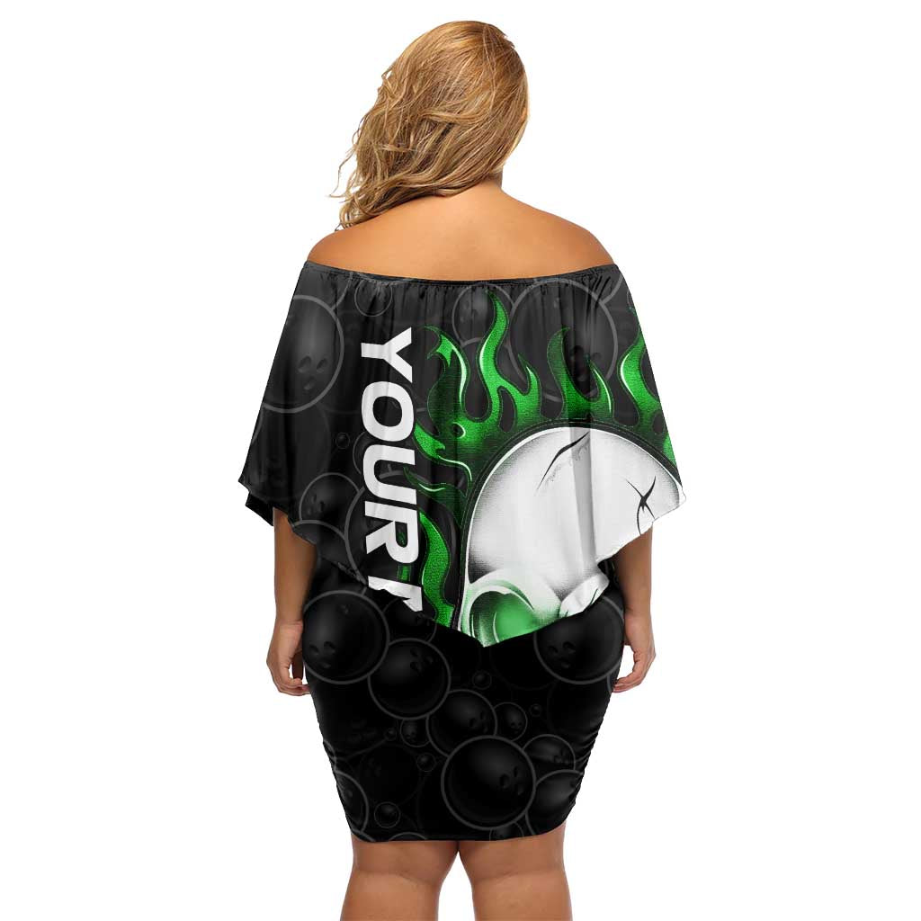 Personalized Skull Bowling Off Shoulder Short Dress Green Flame Skull - Wonder Print Shop