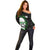 Personalized Skull Bowling Off Shoulder Sweater Green Flame Skull - Wonder Print Shop