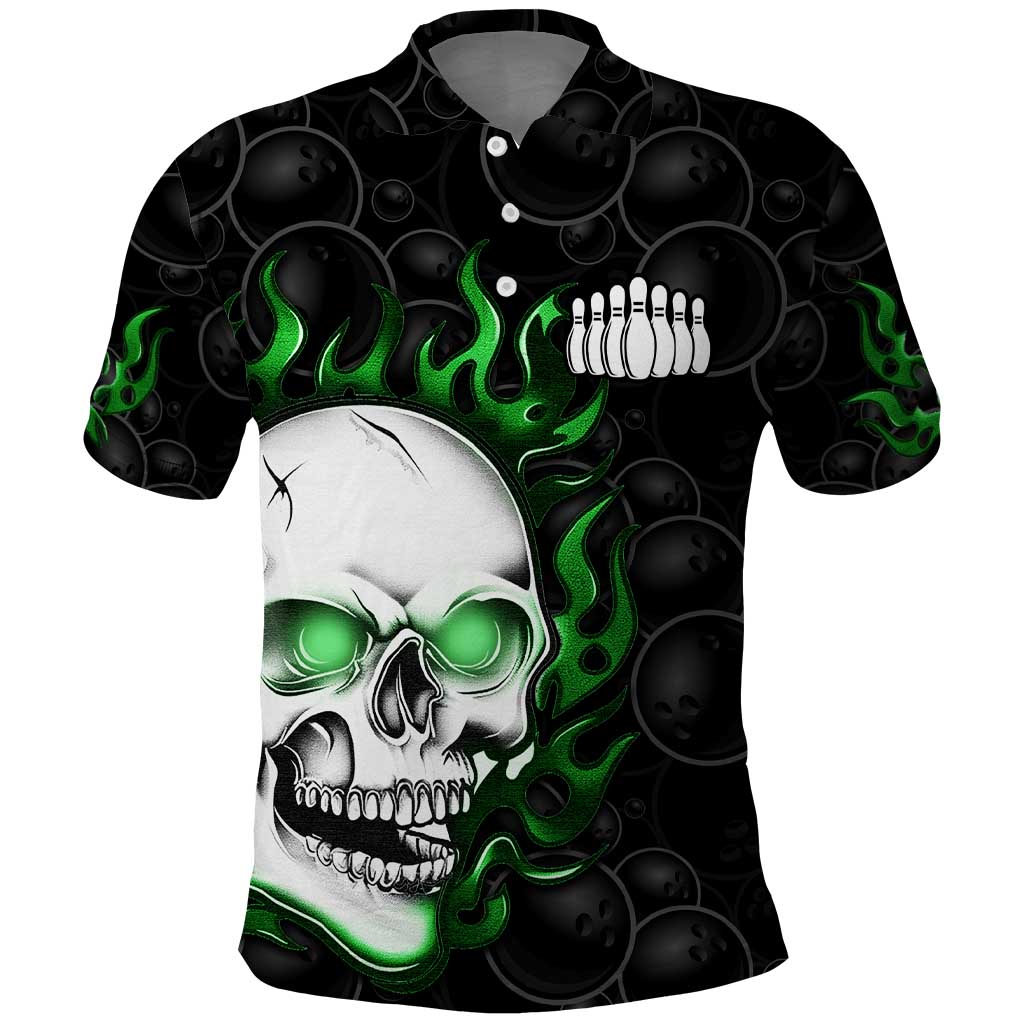 Personalized Skull Bowling Polo Shirt Green Flame Skull - Wonder Print Shop