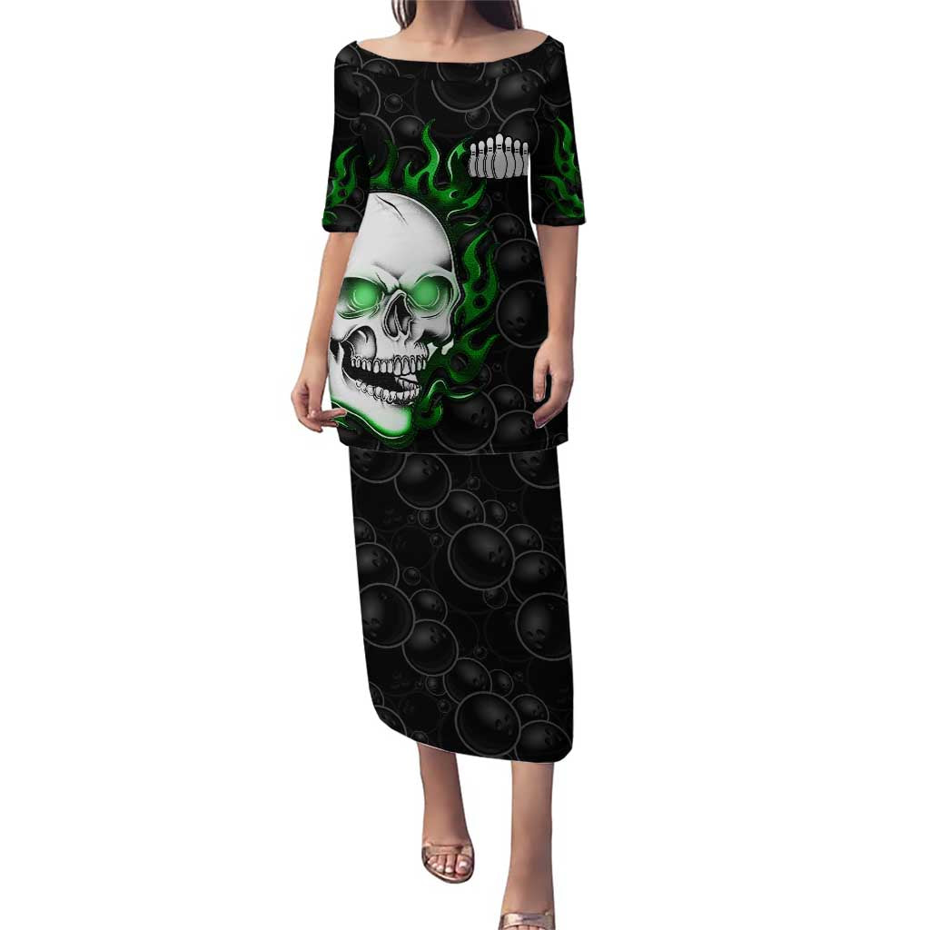 Personalized Skull Bowling Puletasi Green Flame Skull - Wonder Print Shop