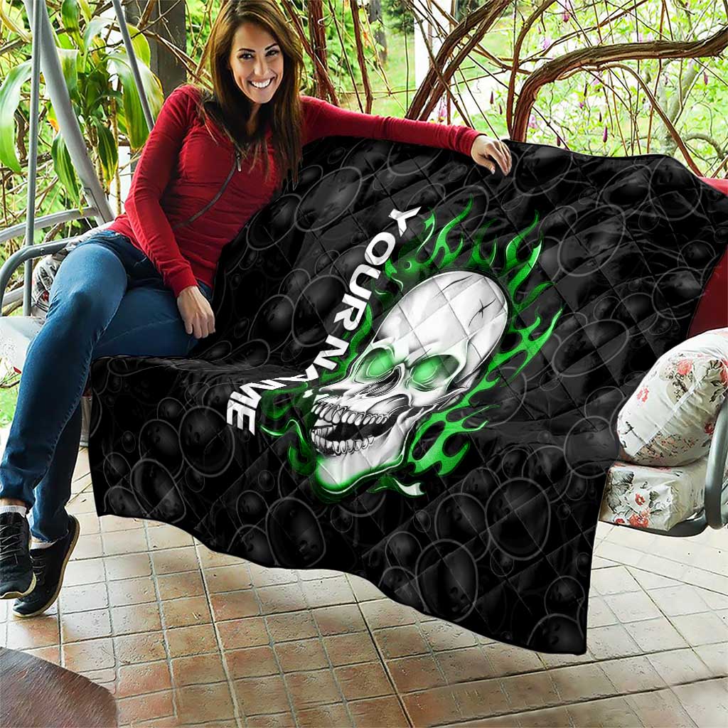Personalized Skull Bowling Quilt Green Flame Skull - Wonder Print Shop