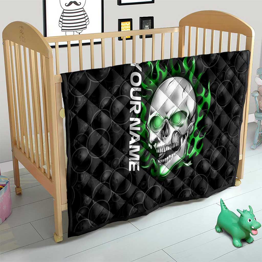 Personalized Skull Bowling Quilt Green Flame Skull - Wonder Print Shop