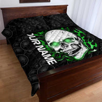 Personalized Skull Bowling Quilt Bed Set Green Flame Skull - Wonder Print Shop