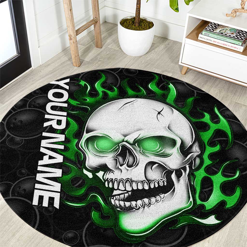 Personalized Skull Bowling Round Carpet Green Flame Skull - Wonder Print Shop