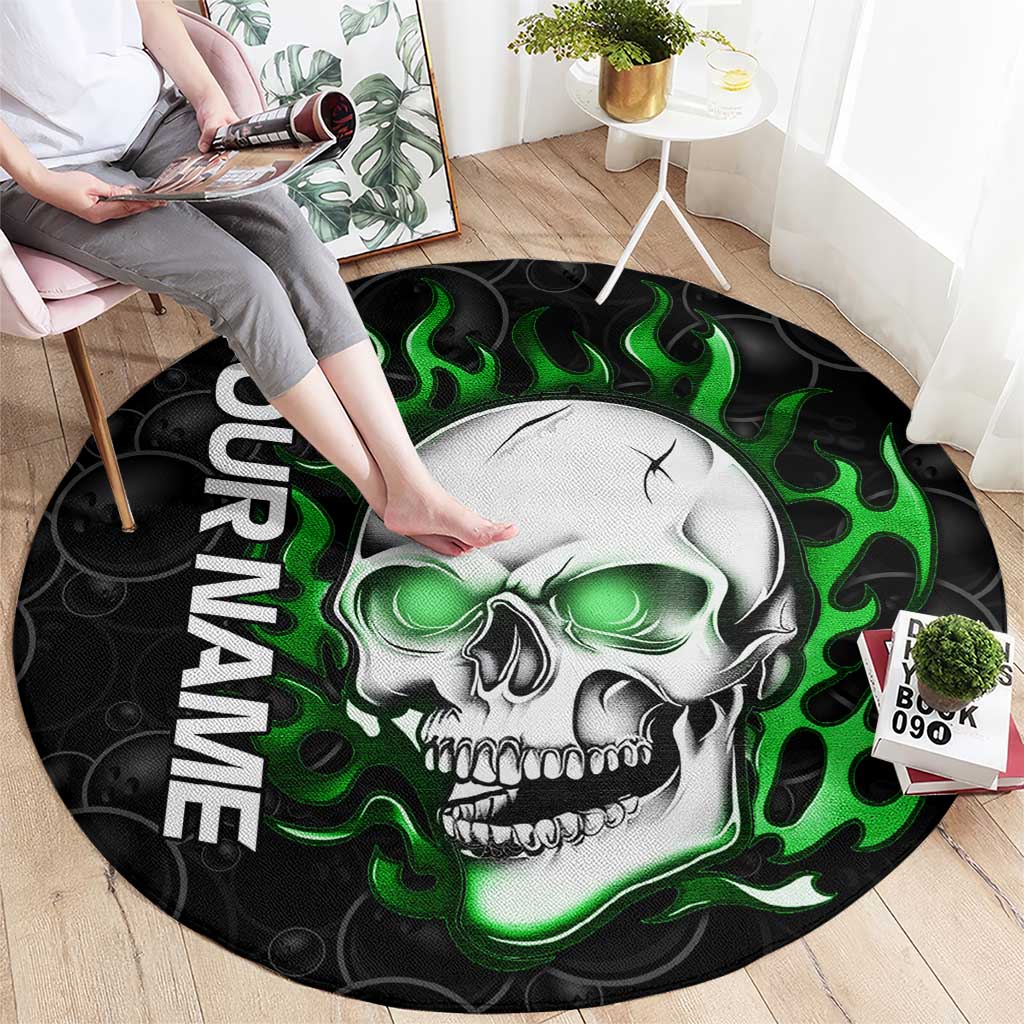 Personalized Skull Bowling Round Carpet Green Flame Skull - Wonder Print Shop