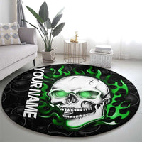 Personalized Skull Bowling Round Carpet Green Flame Skull - Wonder Print Shop