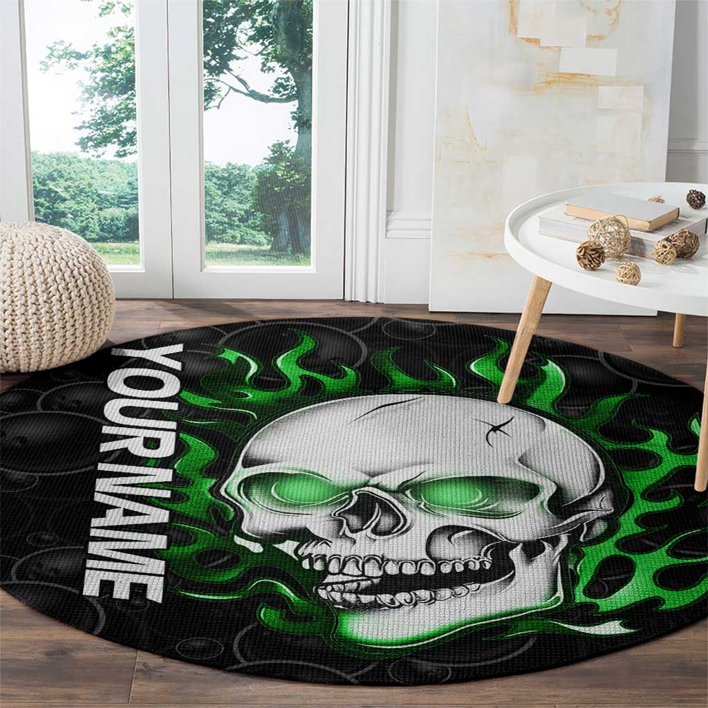 Personalized Skull Bowling Round Carpet Green Flame Skull - Wonder Print Shop