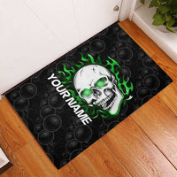 Personalized Skull Bowling Rubber Doormat Green Flame Skull - Wonder Print Shop