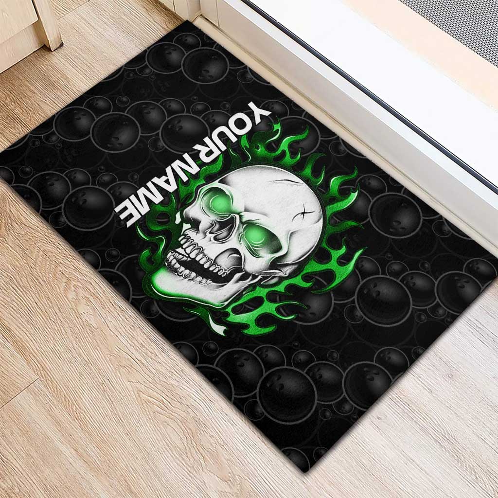 Personalized Skull Bowling Rubber Doormat Green Flame Skull - Wonder Print Shop