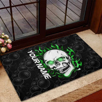 Personalized Skull Bowling Rubber Doormat Green Flame Skull - Wonder Print Shop